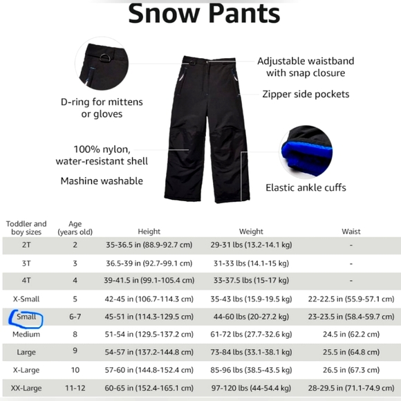 Amazon Essentials Boys Water-Resistant Snow Pants - size Small, colour: Navy - Picture 4 of 7